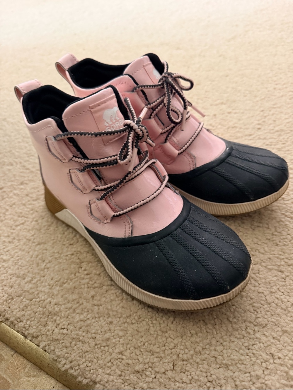 Womens Pink and Black Waterproof Duck Boots